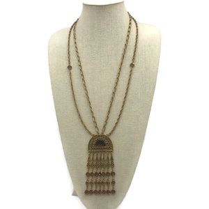 Goldette Unsigned Faux Topaz & Gold Tone Pendant 2 Strand Necklace Vintage